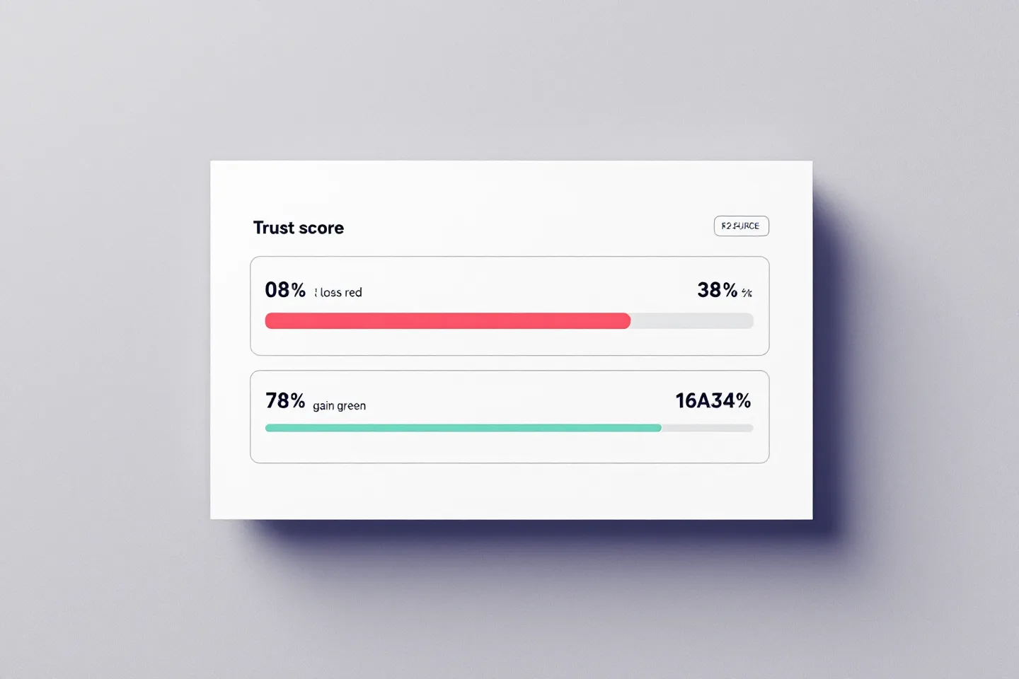 Editorial trading-desk plate of three horizontal algorithmic-trust-score bars showing zero percent and thirty-eight percent in loss-red and seventy-eight percent in gain-green, visualizing algorithm divergence